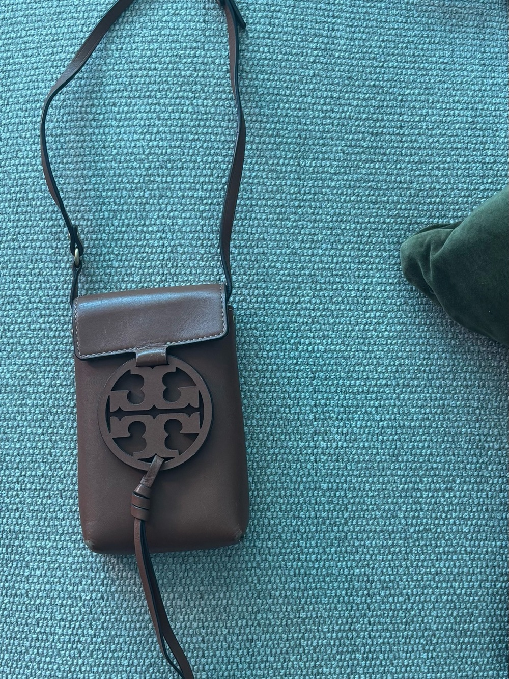 Tory Burch Brown Leather Logo Phone case Crossbody